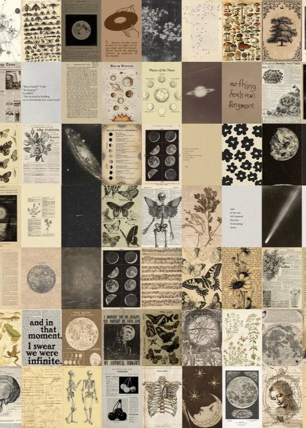 Celestial Nostalgia Collage Kit – Vintage Dark Academia Aesthetic (Set of 50 Prints)