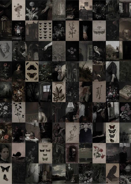 Dark Moody Aesthetic Collage Kit – Gothic Art + Vintage Bloom (Set of 50 Prints)